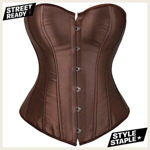 Plus Size Satin Corset Top Overbust Waist Cincher with Boning
